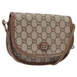 Borsa a Spalla GUCCI GG Plus Supreme PVC Beige Oro Auth th6187