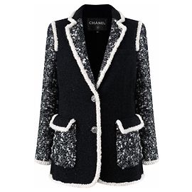 Chanel Chaqueta negra de pasarela 13K$ con embellishment de lentejuelas 34 FR
