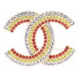 Spilla Chanel Doppio CC Oro Cristalli e Perle