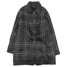 Abrigo de cuero a cuadros Anagram Loewe Negro