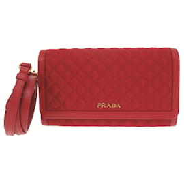 Portafoglio a spalla in nylon rosso e pelle Prada