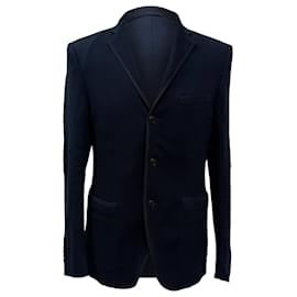 Blazer testurizzato a un bottone con tasche in cotone blu navy Etro
