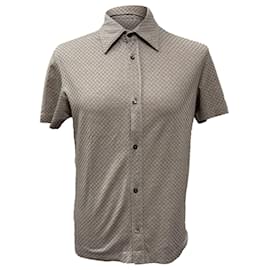 Camicia in cotone marrone lavorata a maglia con motivo di Prada