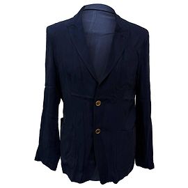  Giorgio Armani Single-Breasted Blazer with Pockets in Navy Blue Cotton