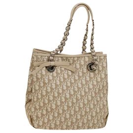 Borsa tote romantica in tela Trotter Christian Dior PVC beige argento autentica 128666