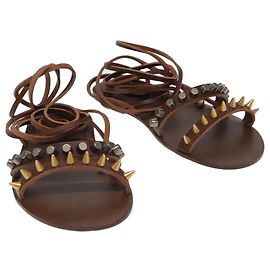 GUCCI Sandals Wood Metal 6 1/2 Brown Gold Silver 563515 Auth bs19479V