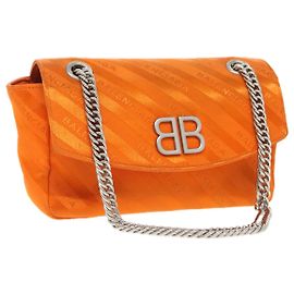 Balenciaga Borsa a spalla rotonda Chain BB in nylon arancione 501681 Auth bs19960V