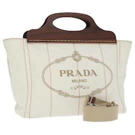 PRADA Borsa Canapalage in Tela Bianca Argento 1BG350 Auth 101308SV