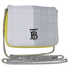 Burberry Borsa a spalla TB Chain in pelle bianca e gialla Auth 102462V