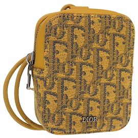 Borsa a Spalla in Tela Trotter Christian Dior Gialla Argento Auth 100623V