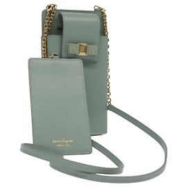 Borsa a spalla in pelle per smartphone Salvatore Ferragamo blu Auth 105369V