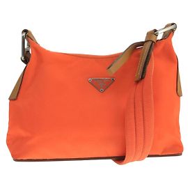 PRADA Schultertasche aus Nylon Orange Silber Authentisch hk1901V
