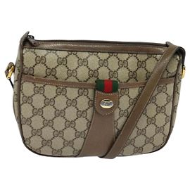 Borsa a Spalla GUCCI GG Supreme Web Sherry Line PVC Beige Oro Rosso Auth ep9570