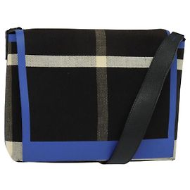 Burberry Borsa a Spalla in Tela Nera e Blu Auth BD741V
