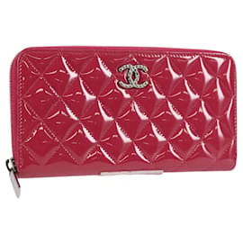 CHANEL Matelasse Brilliant Long Wallet Enamel Pink Silver CC Auth yk18767V
