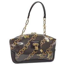 LOUIS VUITTON Monogram Charm Bolsa Fechamento Marrom Escuro M95155 LV Auth 131805