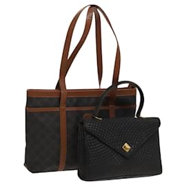BALLY Borsa a Mano in Pelle PVC 2 Set Nero Marrone Oro Auth 131567 - Bally