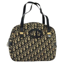 Borsa a mano in tela Trotter Christian Dior blu navy e oro Auth bs27680