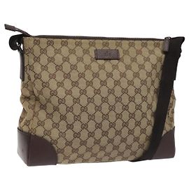 Borsa a Spalla GG Canvas Gucci Beige Argento 110054 Auth ep7544