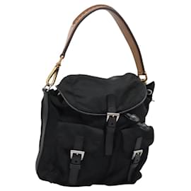 Borsa a Spalla PRADA Nylon Nero Oro Auth BD928V