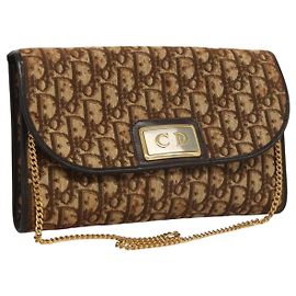 Borsa a spalla in tela Trotter Christian Dior marrone oro Auth 117785