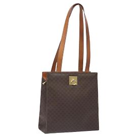 Céline Borsa a Spalla in Tela Macadam CELINE in Pelle PVC Marrone Oro Auth 131465