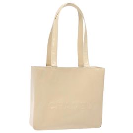 Bolso Tote CHANEL Esmalte Beige Oro CC Auth bs27673
