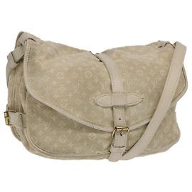 LOUIS VUITTON Schultertasche Monogram Mini Lin Saumur PM Elfenbein M95314 Auth kk368V