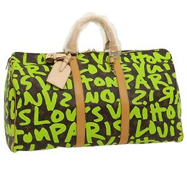 LOUIS VUITTON Monogram graffiti Keepall 50 Borsa Boston Verde M93700 Auth 29946SV