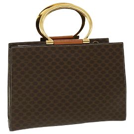 Céline Borsa a mano in tela Macadam CELINE in pelle PVC marrone Auth am3558V