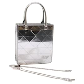 PRADA Borsa a Mano Pelle Metallica Argento Auth 59813SV