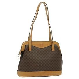 Céline Bolsa de Ombro Cicada em Lona Macadam CELINE em Couro PVC Marrom Dourado Auth BD771