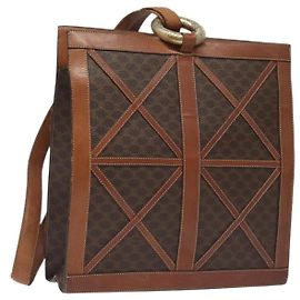 Céline CELINE Macadam Canvas Schultertasche aus PVC-Leder Braun Gold Auth 117240