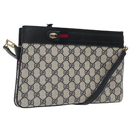 Borsa a Spalla Gucci GG Supreme Sherry Line PVC Blu Navy Oro 96 02 035 Auth MY260
