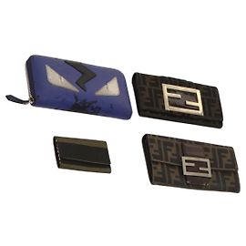 Portafoglio in tela Zucca FENDI in pelle 4 pezzi Blu Marrone Nero Auth gh433