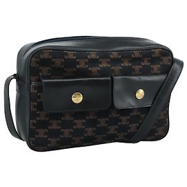 Céline Sac à bandoulière en toile Macadam CELINE en cuir suédé bleu marine Auth mr965