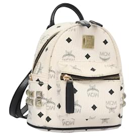 MCM Vicetos Logogram Sac à dos en cuir PVC Blanc Marine or Auth BA110