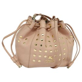 Borsa a spalla in pelle Burberry Blue Label oro rosa Auth EC376