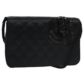 CHANEL Borsa a Spalla Matelassé con Fiori di Paillettes in Raso Nero CC Auth 99855V
