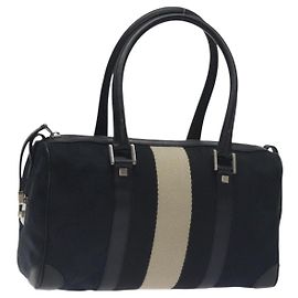Bolsa de Mão Gucci GG Canvas Sherry Line Preto Prata 000 0851 00221 Auth am8716