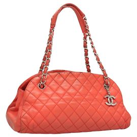 CHANEL Borsa a Spalla Matelassé in Pelle Caviar Arancione Argento CC Auth 126379