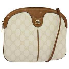 Gucci GG Supreme Schultertasche PVC Weiß Gold 904 02 047 Auth BA3348