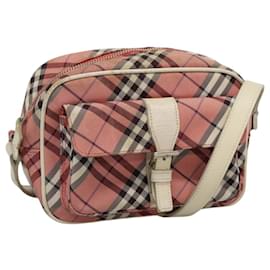 Borsa a spalla Burberry Nova Check Blue Label in nylon rosa argento autentica ac3585