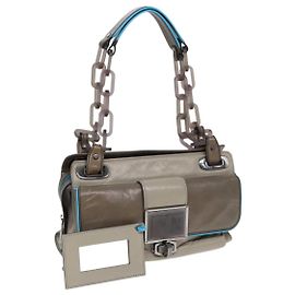 Borsa a spalla in pelle beige grigio argento con chiusura a lucchetto BALENCIAGA Auth am6814V