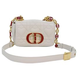 Christian Dior Dior Calo Micro Shoulder Bag Calfskin White Gold Auth 89081SV