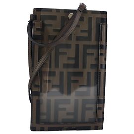 Supporto per Smartphone in Tela Zucca FENDI Marrone Nero Argento 7AR737 A5TL Auth 97888V