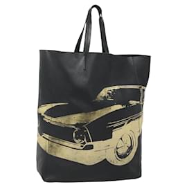 CELINE Mustang Print Vertikale Cabas Tote Tasche Leder Schwarz Gold Auth bs27989 - Céline