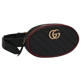 GUCCI GG Marmont Borsa a vita Pelle Nera Rossa Auth bs22241V