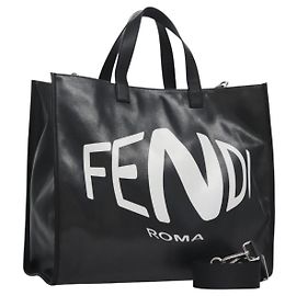 FENDI Tote Bag aus beschichtetem Canvas 2-in-1 Schwarz Silber Auth MY167V