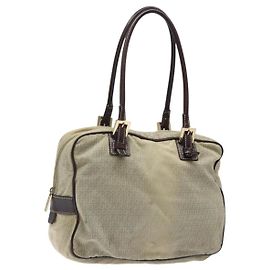 FENDI Zucchino Canvas Schultertasche Blau Gold Auth 124324